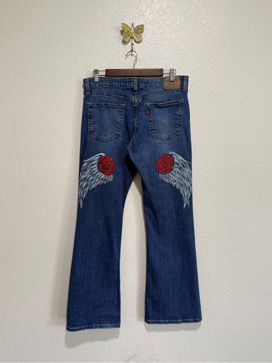 Levi's Denim - Vintage Levi's 519 Blue flare Denim Jeans with Red Rose & Wing size 11 Women’s